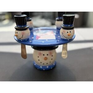 Dayspring Snowman Cheese Stand /spread 4 stainless steal knife 2004